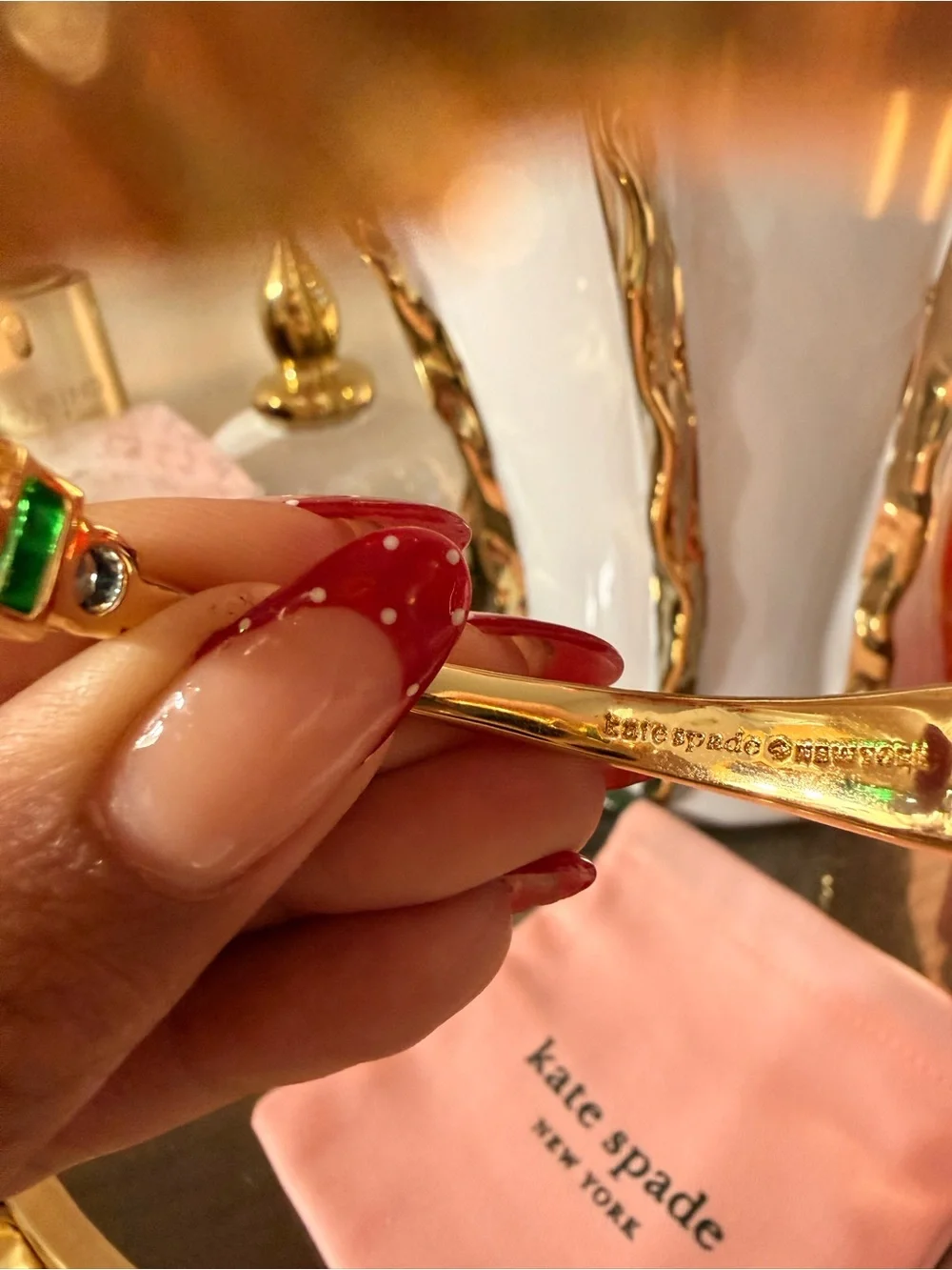 kate spade Gold-Tone Cuff with Pearl, Green and Blue Stones - Picture 5 of 5